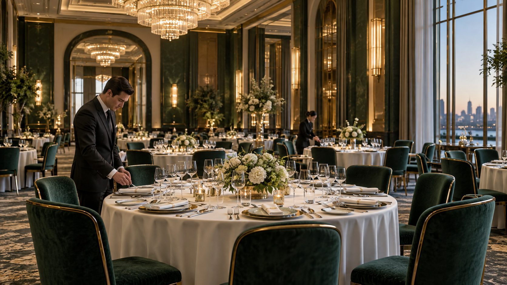 Otel banket salonunda servis hazırlığı